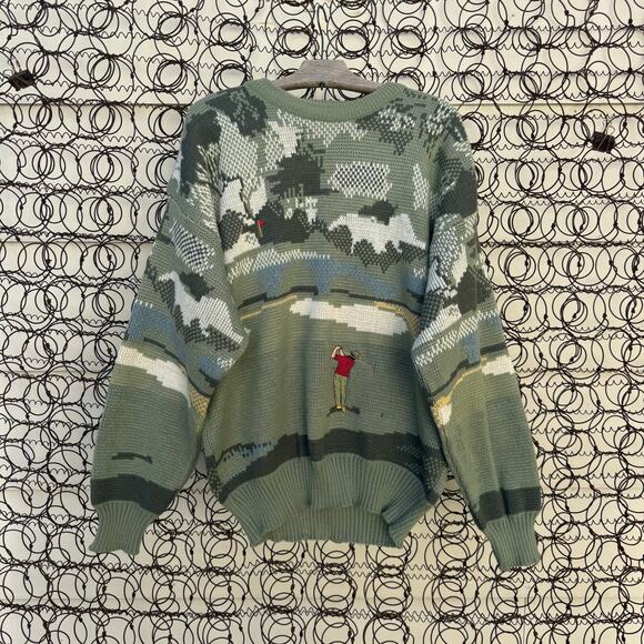 Vintage Other - Vintage 80s Campus Green Golf Crewneck Sweater AOP Rare Acrylic Men's Size XL